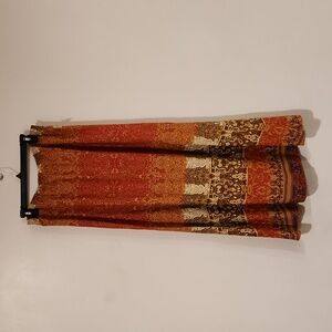 NWT Women's One World pink & brown boho print maxi skirt sz L, elastic waist